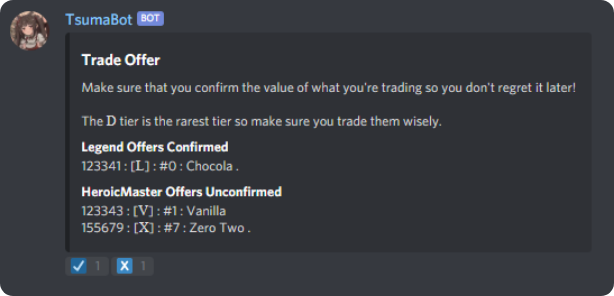 A direct character trade with Tsuma Bot