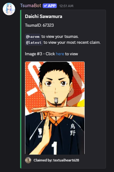 A character claimed with Tsuma Bot