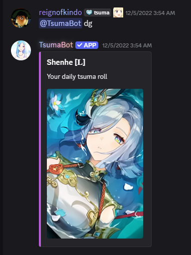 A daily character roll from Tsuma Bot